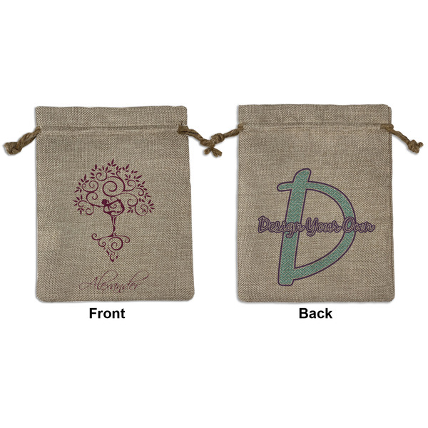 Custom Yoga Tree Medium Burlap Gift Bag - Front & Back (Personalized)