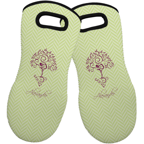 Custom Yoga Tree Neoprene Oven Mitts - Set of 2 w/ Name or Text