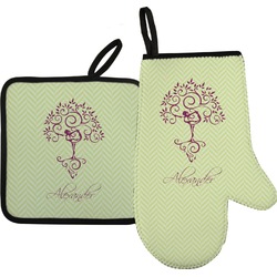 Yoga Tree Right Oven Mitt & Pot Holder Set w/ Name or Text