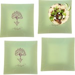 Yoga Tree Set of 4 Glass Square Lunch / Dinner Plate 9.5" (Personalized)