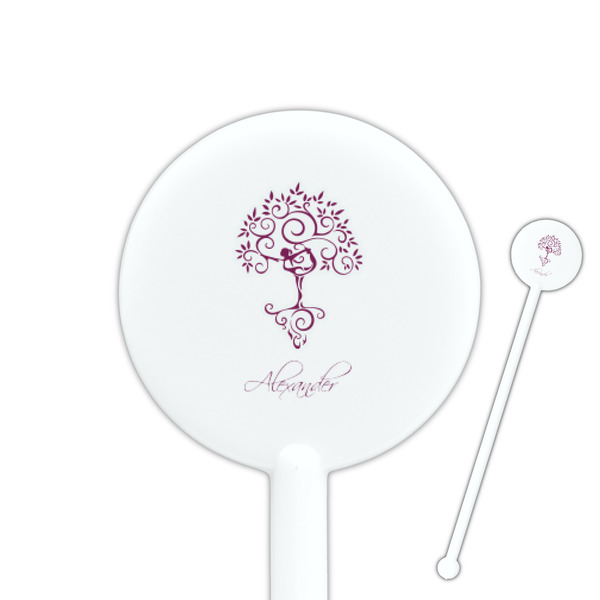 Custom Yoga Tree 5.5" Round Plastic Stir Sticks - White - Double Sided (Personalized)