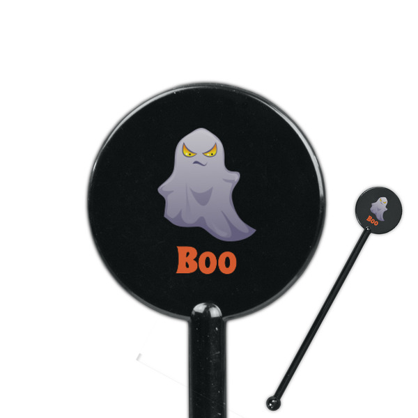 Custom Halloween Night 5.5" Round Plastic Stir Sticks - Black - Double Sided (Personalized)