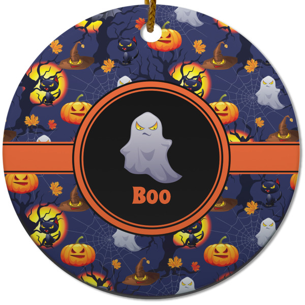 Custom Halloween Night Round Ceramic Ornament w/ Name or Text