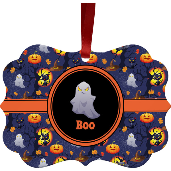 Custom Halloween Night Metal Frame Ornament - Double Sided w/ Name or Text