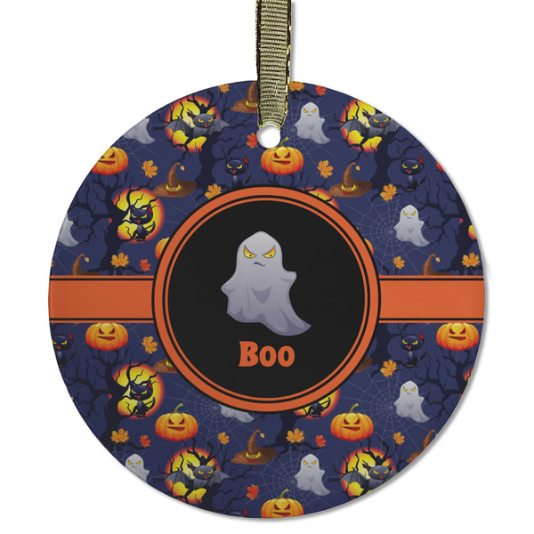 Custom Halloween Night Flat Glass Ornament - Round w/ Name or Text