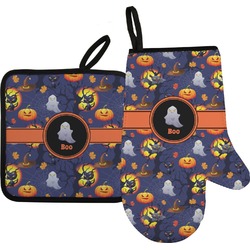 Halloween Night Oven Mitt & Pot Holder Set w/ Name or Text