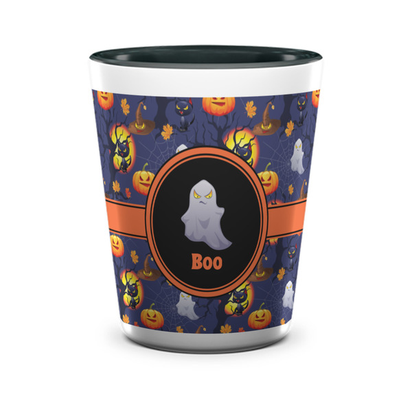 Custom Halloween Night Ceramic Shot Glass - 1.5 oz - Two Tone - Set of 4 (Personalized)