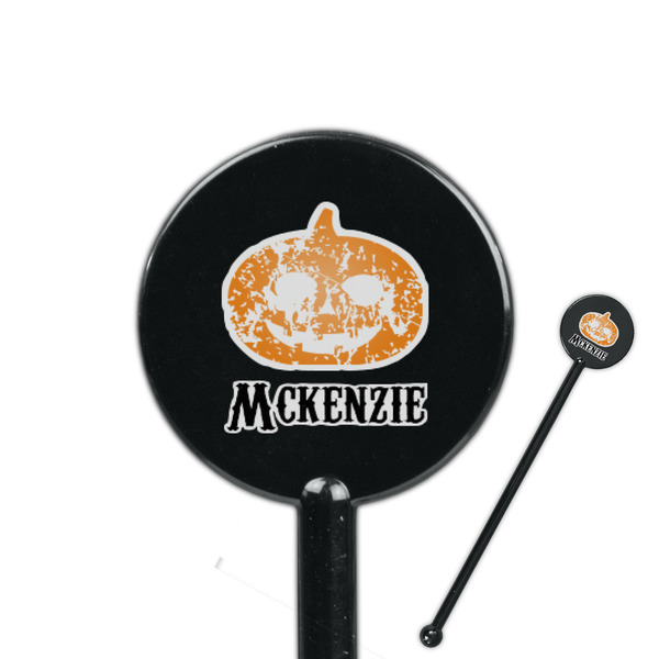 Custom Vintage / Grunge Halloween 5.5" Round Plastic Stir Sticks - Black - Double Sided (Personalized)