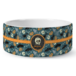 Vintage / Grunge Halloween Ceramic Dog Bowl (Personalized)