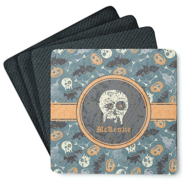 Custom Vintage / Grunge Halloween Square Rubber Backed Coasters - Set of 4 (Personalized)