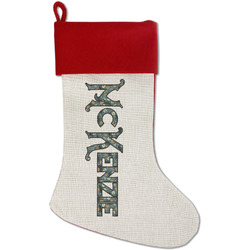 Vintage / Grunge Halloween Red Linen Stocking (Personalized)