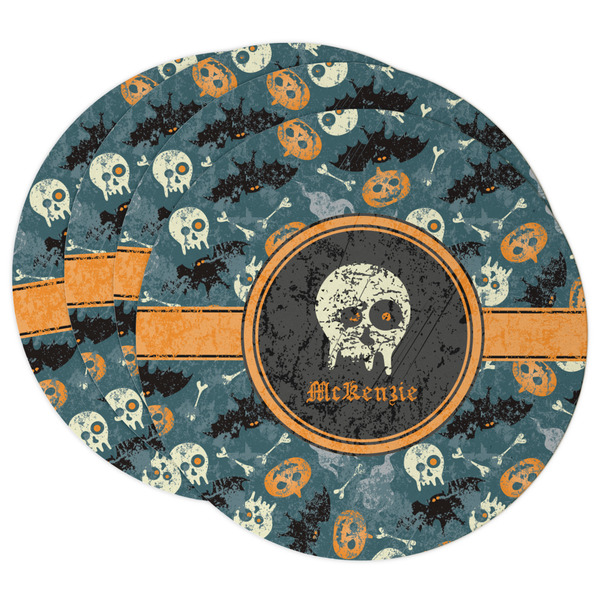 Custom Vintage / Grunge Halloween Round Paper Coasters w/ Name or Text