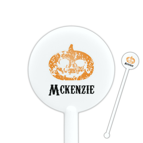 Custom Vintage / Grunge Halloween 5.5" Round Plastic Stir Sticks - White - Double Sided (Personalized)