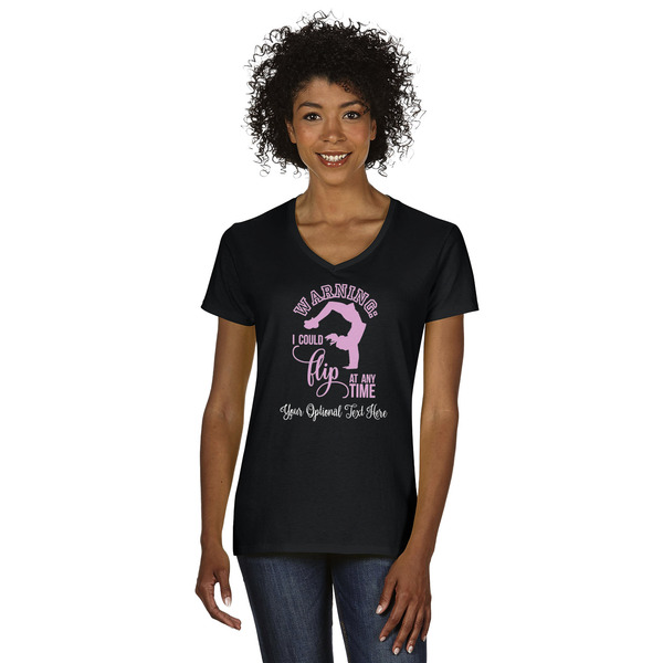 Custom Gymnastics with Name/Text Women's V-Neck T-Shirt - Black - Medium