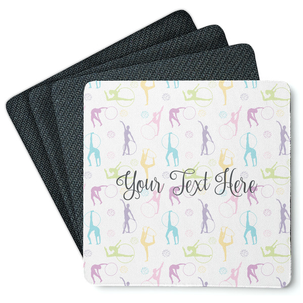 Custom Gymnastics with Name/Text Square Rubber Backed Coasters - Set of 4 (Personalized)