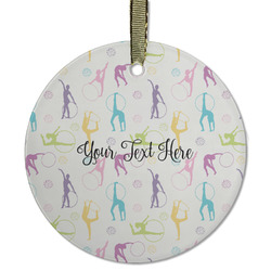 Gymnastics with Name/Text Flat Glass Ornament - Round