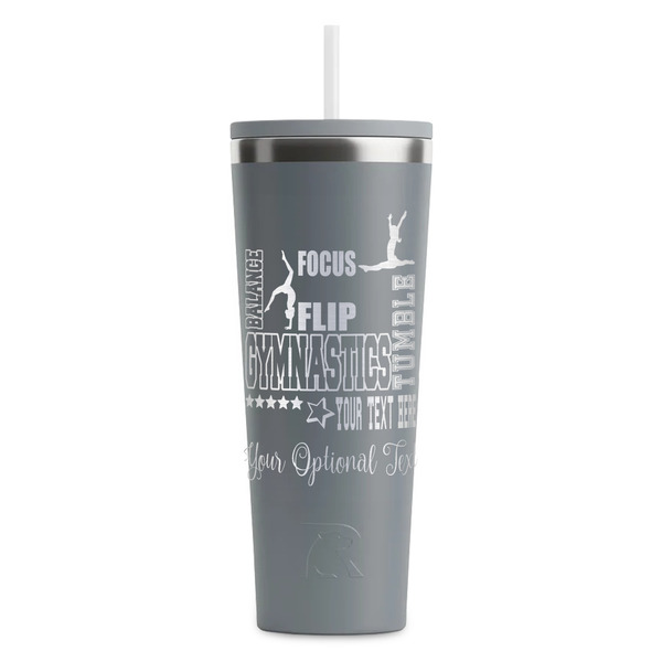 Custom Gymnastics with Name/Text RTIC Everyday Tumbler with Straw - 28oz - Grey - Single-Sided