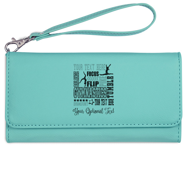 Custom Gymnastics with Name/Text Ladies Leatherette Wallet - Laser Engraved- Teal