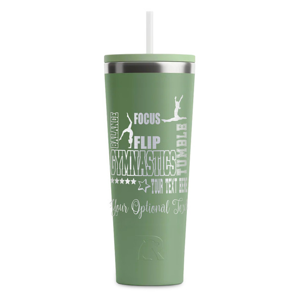 Custom Gymnastics with Name/Text RTIC Everyday Tumbler with Straw - 28oz - Light Green - Double-Sided