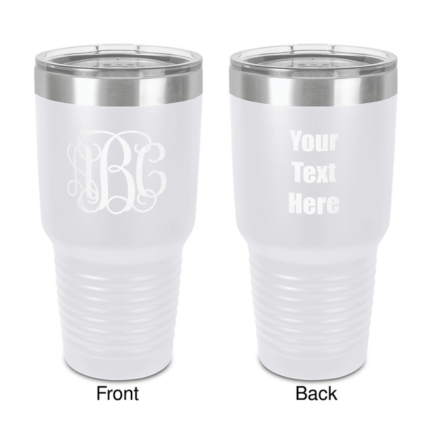 Custom Monogram 30 oz Stainless Steel Tumbler - White - Double-Sided