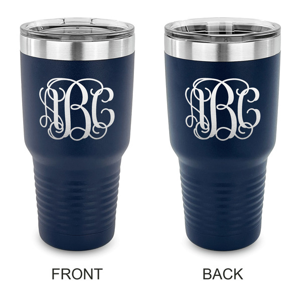 Custom Monogram 30 oz Stainless Steel Tumbler - Navy - Double-Sided