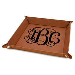 Monogram Faux Leather Valet Tray - 9" x 9" - Rawhide