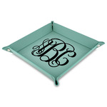 Monogram Faux Leather Dice Tray - 9" x 9"  - Teal