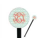 Monogram 7" Round Plastic Stir Sticks - Black - Single-Sided