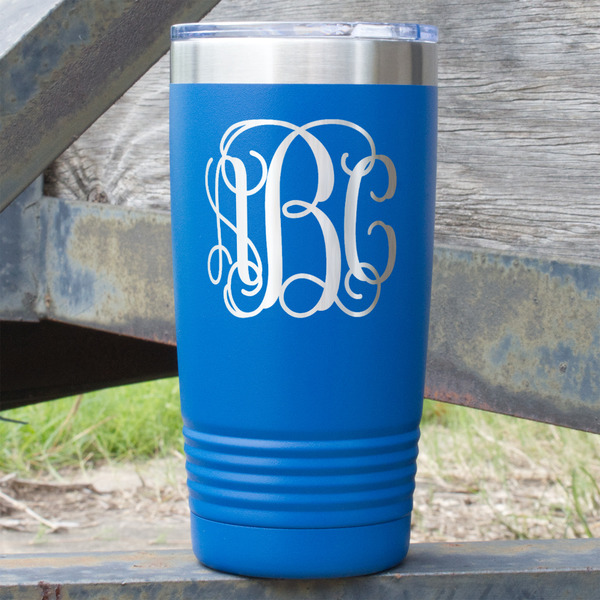 Custom Monogram 20 oz Stainless Steel Tumbler - Royal Blue - Single-Sided