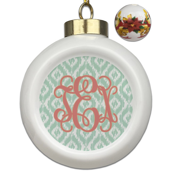 Custom Monogram Ceramic Ball Ornaments - Poinsettia Garland