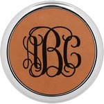 Monogram Leatherette Round Coaster w/ Silver Edge - Single