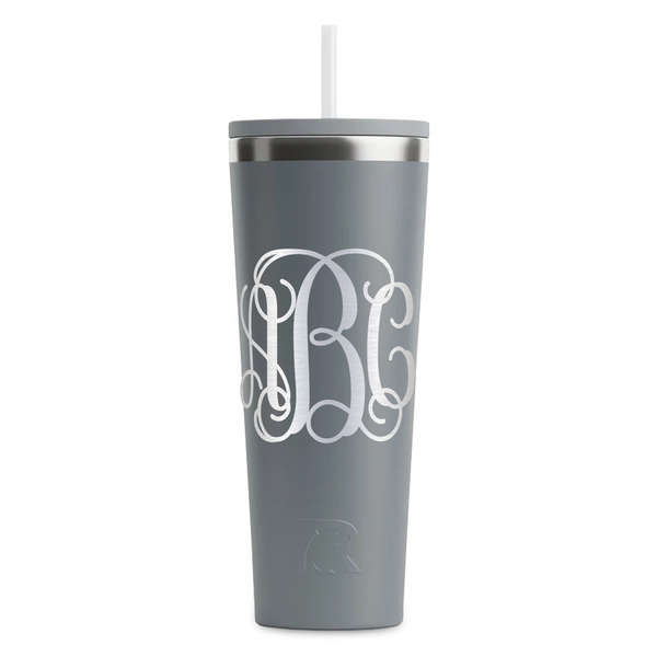 Custom Monogram RTIC Everyday Tumbler with Straw - 28oz - Grey - Double-Sided