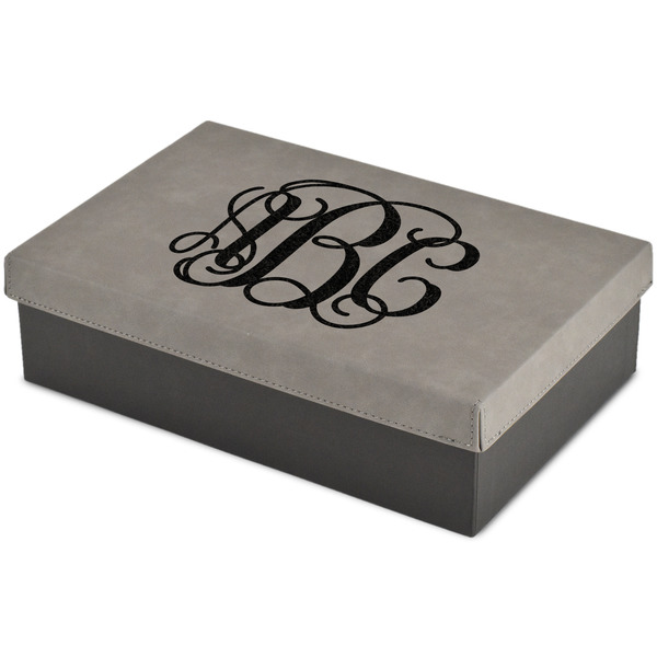 Custom Monogram Gift Box w/ Engraved Leather Lid - Large