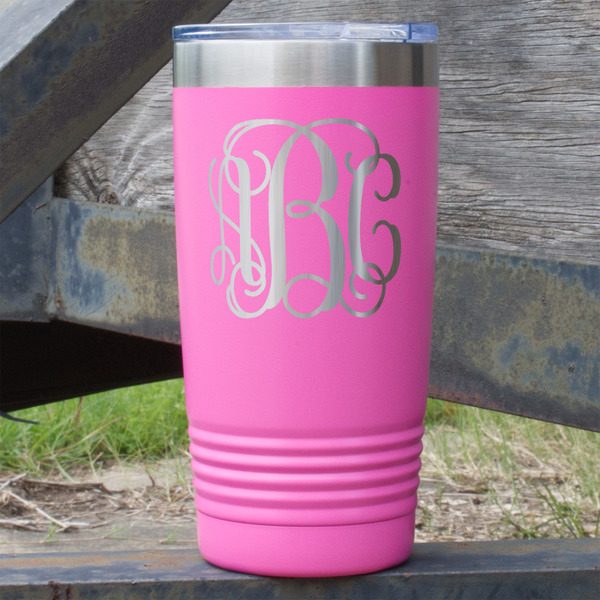 Custom Monogram 20 oz Stainless Steel Tumbler - Pink - Double-Sided