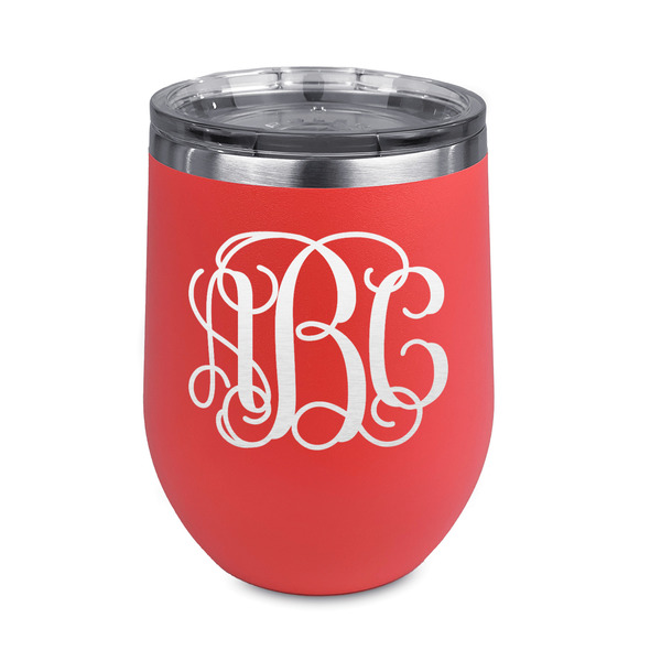 Custom Monogram Stemless Stainless Steel Wine Tumbler - Coral - Single-Sided