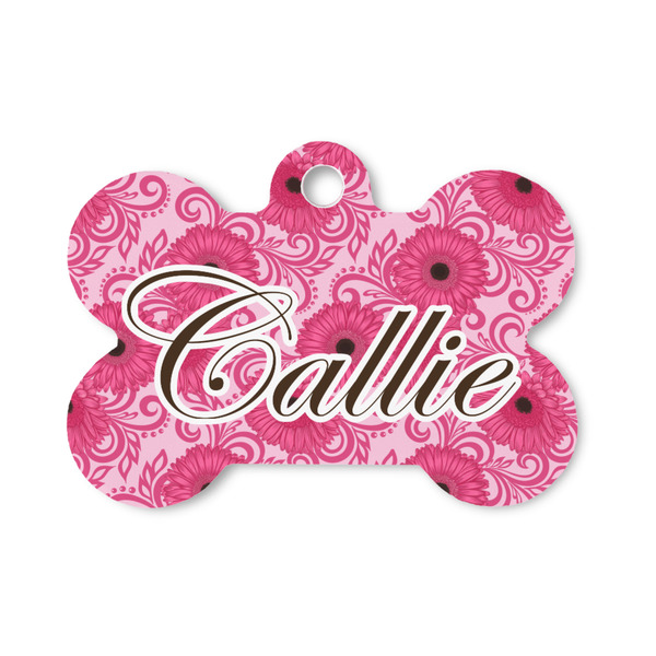 Custom Gerbera Daisy Bone Shaped Dog ID Tag - Small (Personalized)