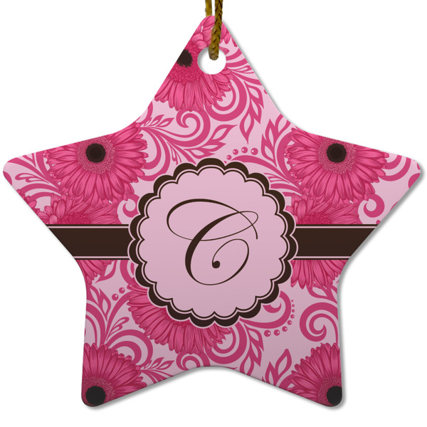 Custom Gerbera Daisy Star Ceramic Ornament w/ Initial