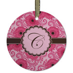 Gerbera Daisy Flat Glass Ornament - Round w/ Initial