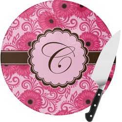 Gerbera Daisy Round Glass Cutting Board (Personalized)