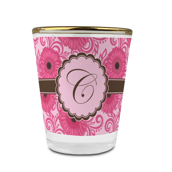 Custom Gerbera Daisy Glass Shot Glass - 1.5 oz - with Gold Rim - Single (Personalized)