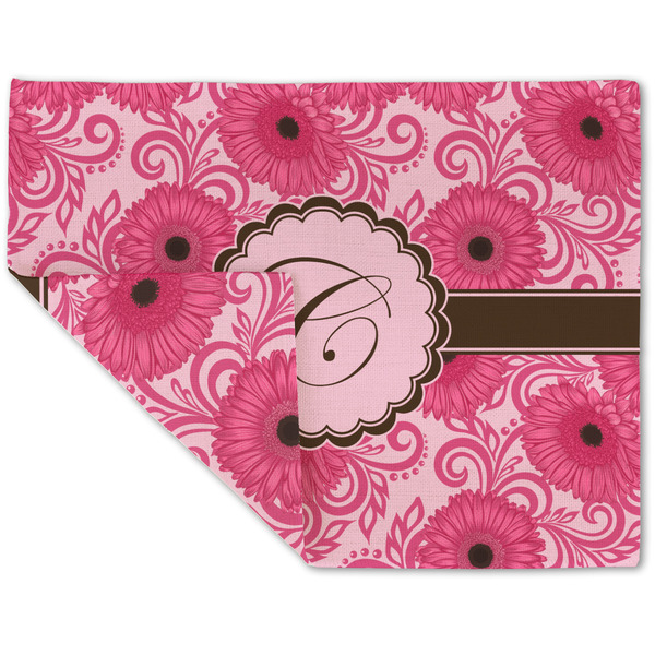 Custom Gerbera Daisy Double-Sided Linen Placemat - Single w/ Initial