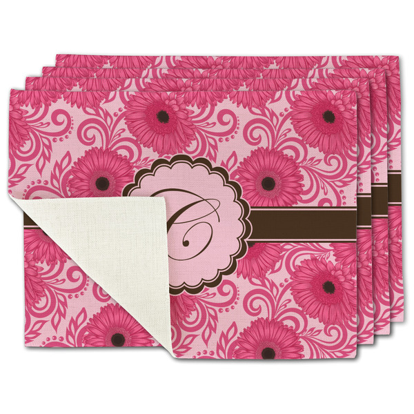 Custom Gerbera Daisy Single-Sided Linen Placemat - Set of 4 w/ Initial