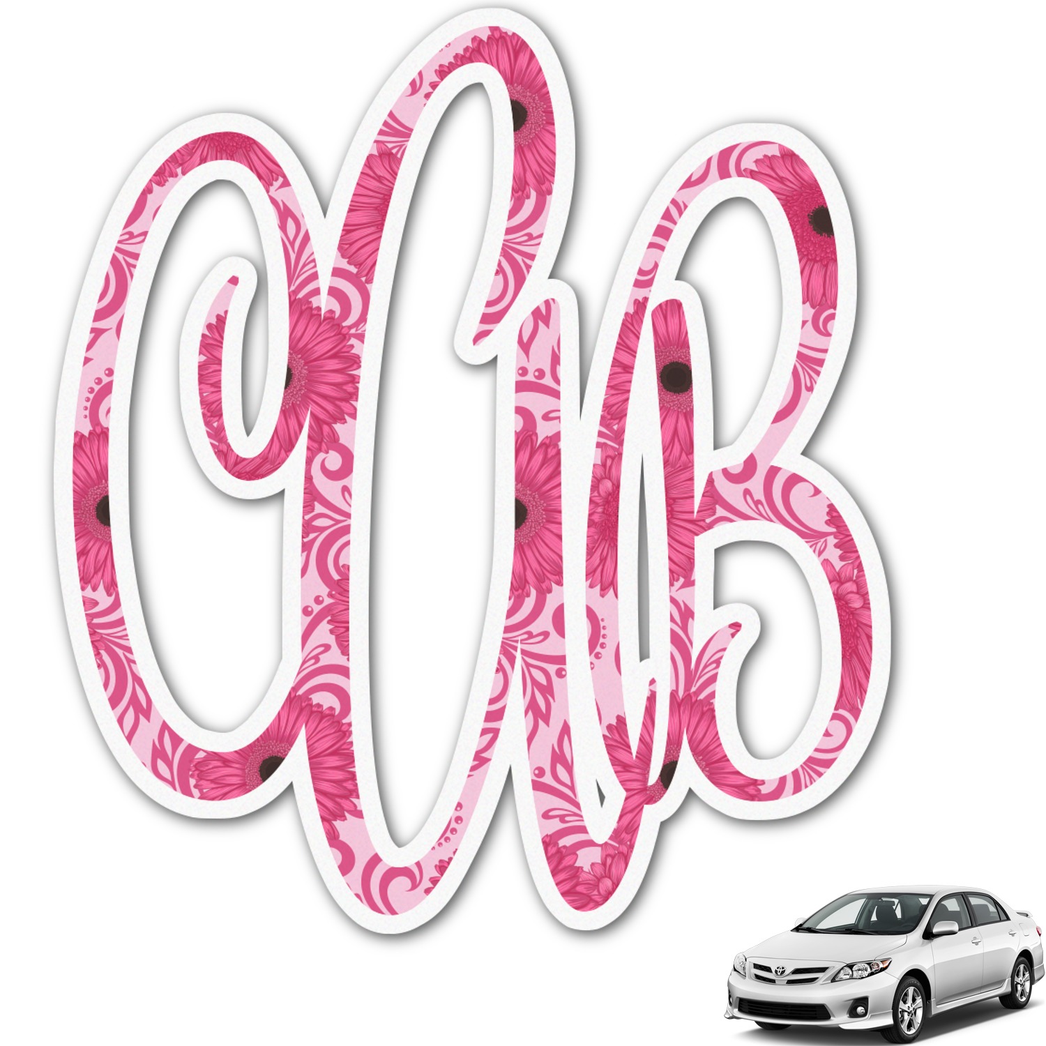 Custom Gerbera Daisy Monogram Car Decal Personalized