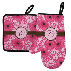 Gerbera Daisy Left Oven Mitt & Pot Holder Set w/ Initial