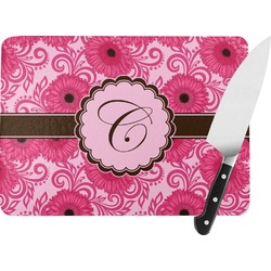 Gerbera Daisy Rectangular Glass Cutting Board - Large - 15.25"x11.25" w/ Initial