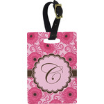 Gerbera Daisy Plastic Luggage Tag - Rectangular w/ Initial