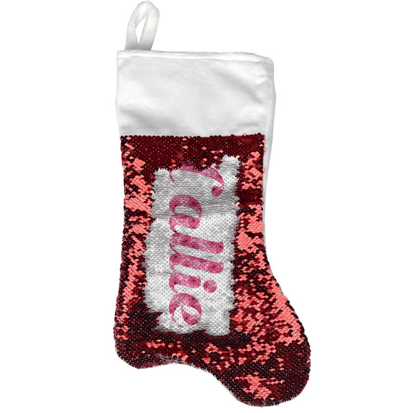 Custom Gerbera Daisy Reversible Sequin Stocking - Red (Personalized)