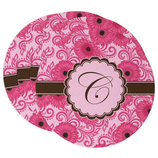 Custom Gerbera Daisy Round Paper Coasters w/ Initial