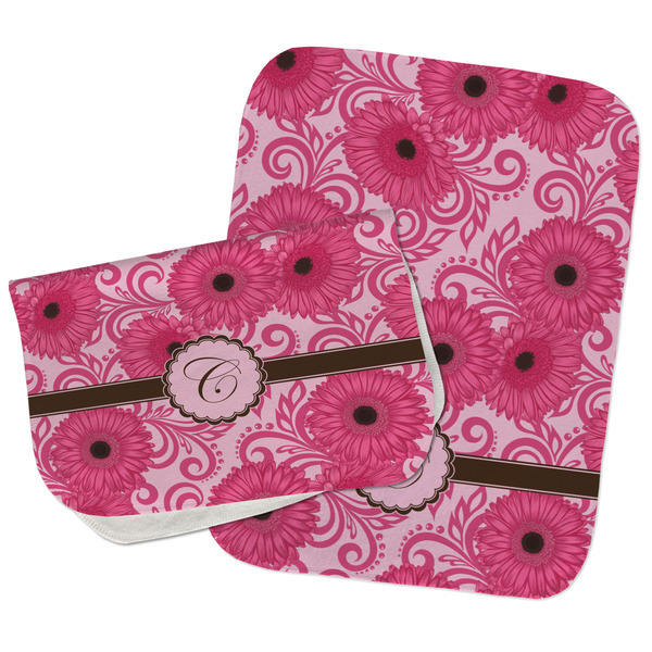 Custom Gerbera Daisy Burp Cloths - Fleece - Set of 2 w/ Initial