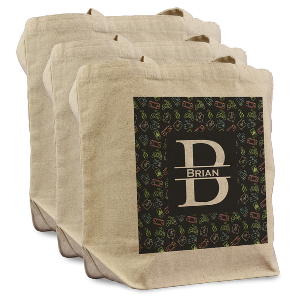 Custom Video Game Reusable Cotton Grocery Bags - Set of 3 (Personalized)